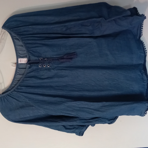 Justice Shirts & Tops Justice Blue Denim Girls Peasant Blouse